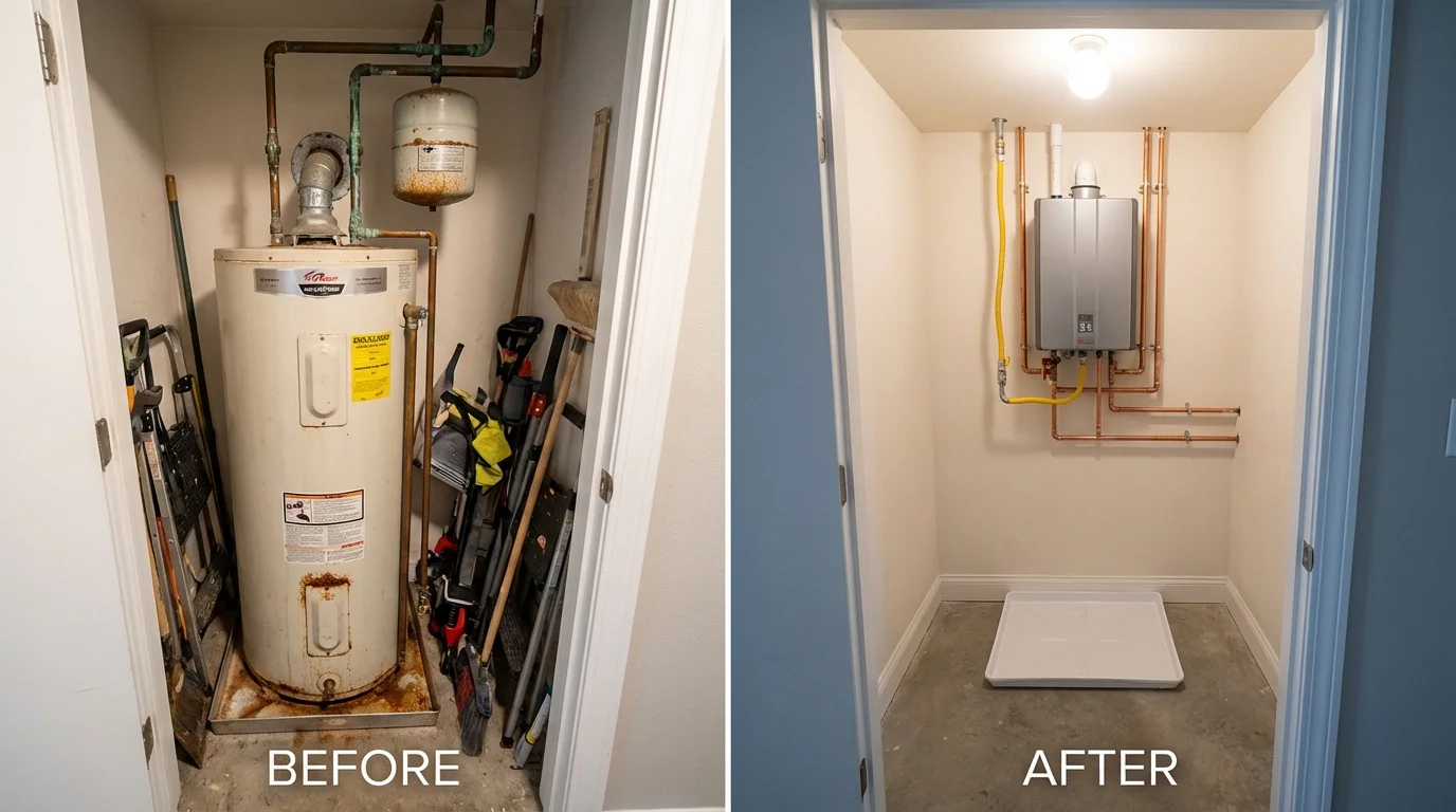 Tank water heater versus wall-mounted tankless unit comparison for Johnson, VT homeowners